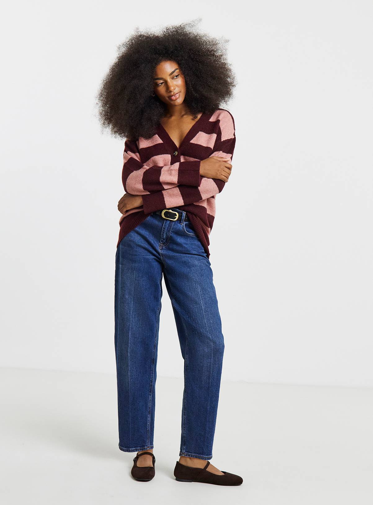 SIMPLY BE Sponge Stripe Boyfriend Cardigan With Wool 12-14 - Image 3
